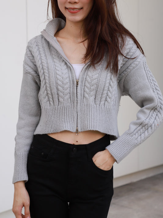 Zip Up Twisted Long Sleeves Sweater