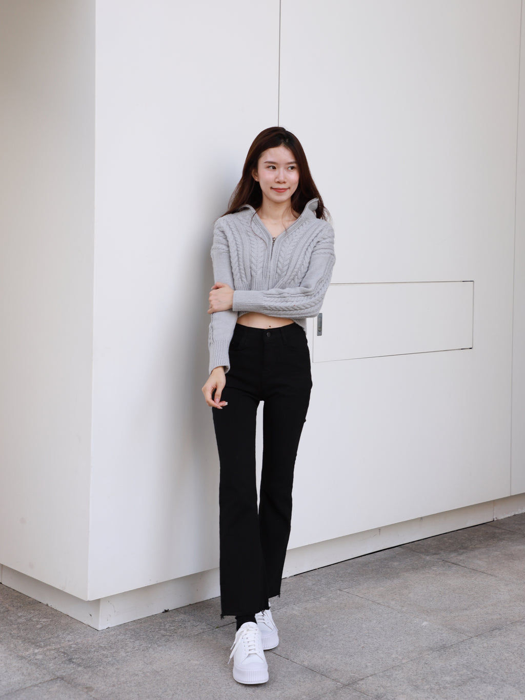 Zip Up Twisted Long Sleeves Sweater