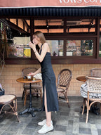ashchic made Tied Neck Slit Maxi Dress with pads
