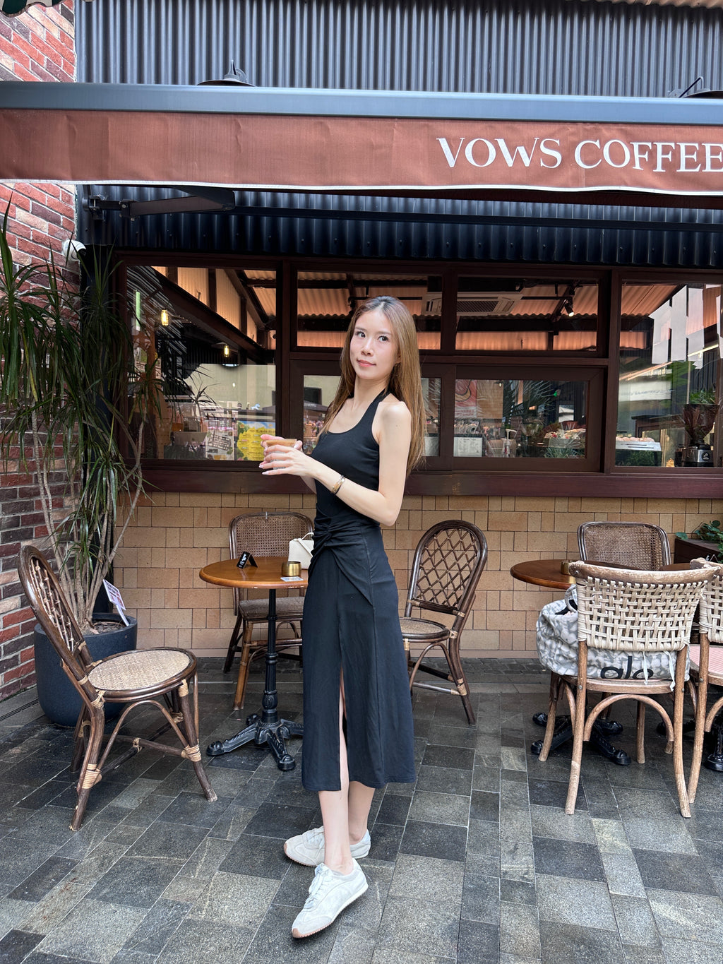 ashchic made Tied Neck Slit Maxi Dress with pads