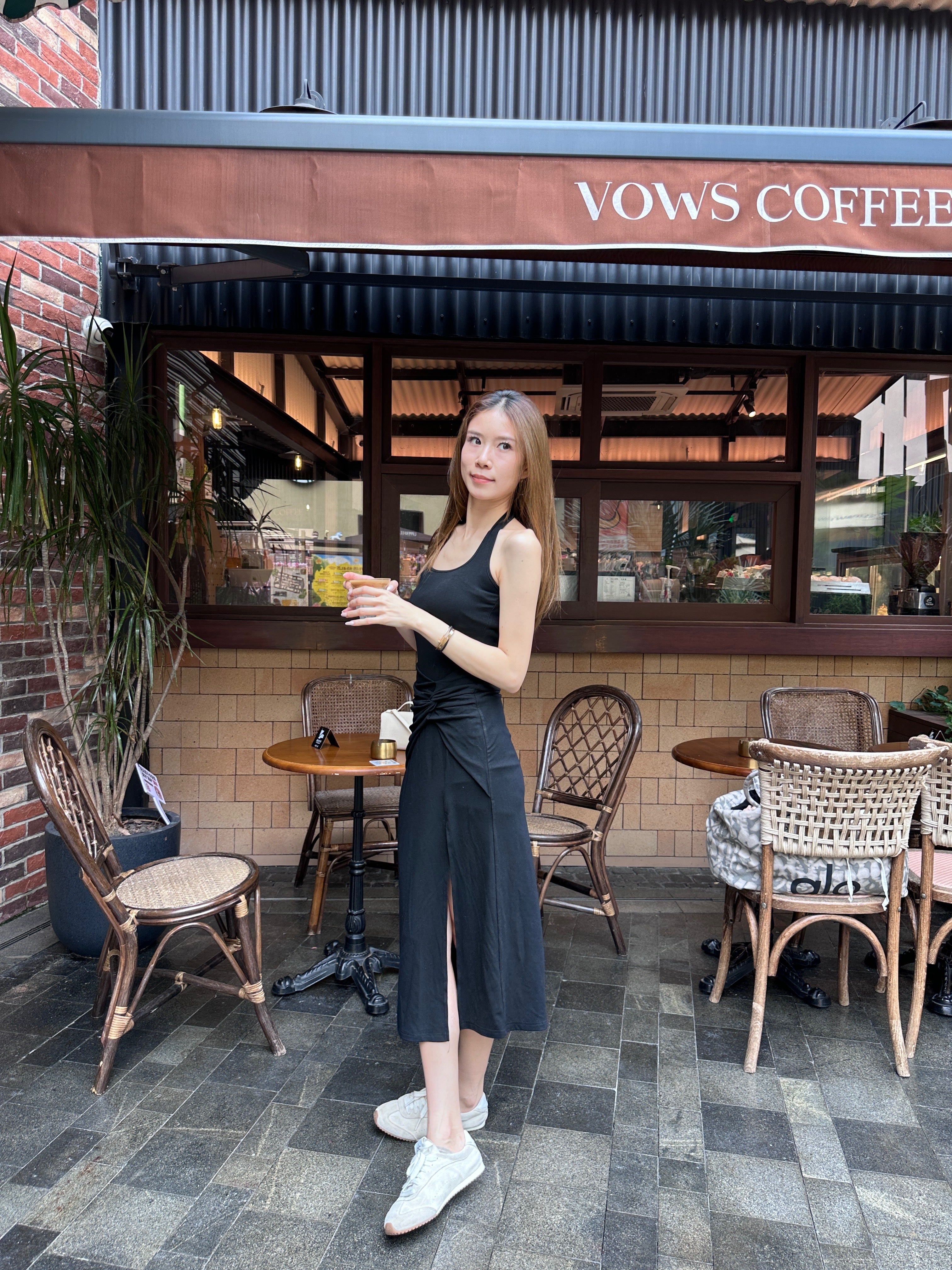 ashchic made Tied Neck Slit Maxi Dress with pads