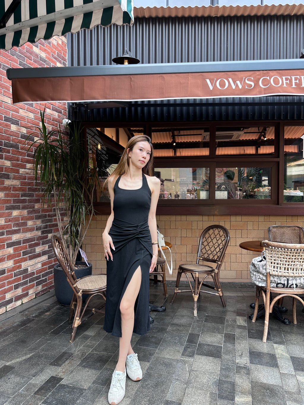 ashchic made Tied Neck Slit Maxi Dress with pads