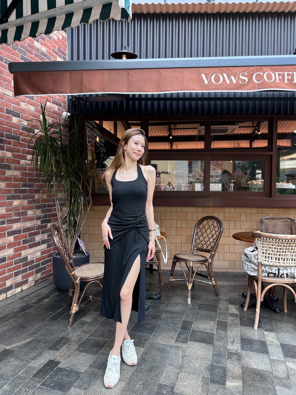 ashchic made Tied Neck Slit Maxi Dress with pads