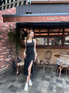 ashchic made Tied Neck Slit Maxi Dress with pads