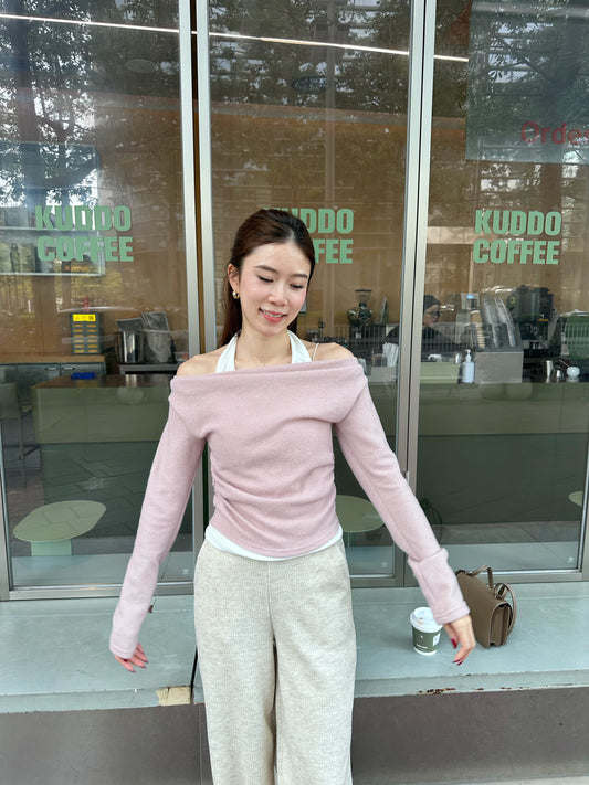 Cross Neck Mix Long Sleeves Top