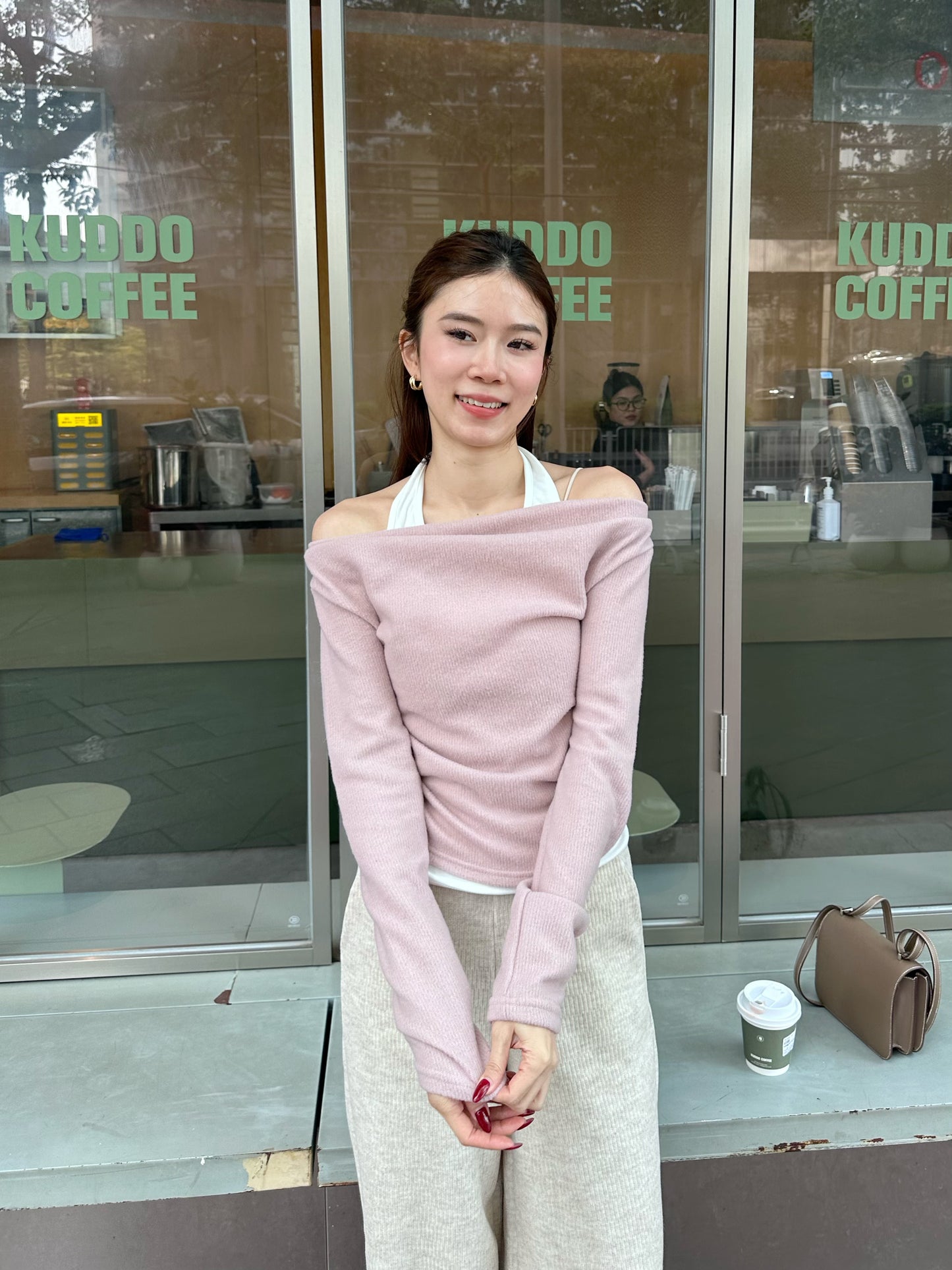 Cross Neck Mix Long Sleeves Top