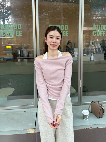 Cross Neck Mix Long Sleeves Top