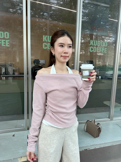 Cross Neck Mix Long Sleeves Top