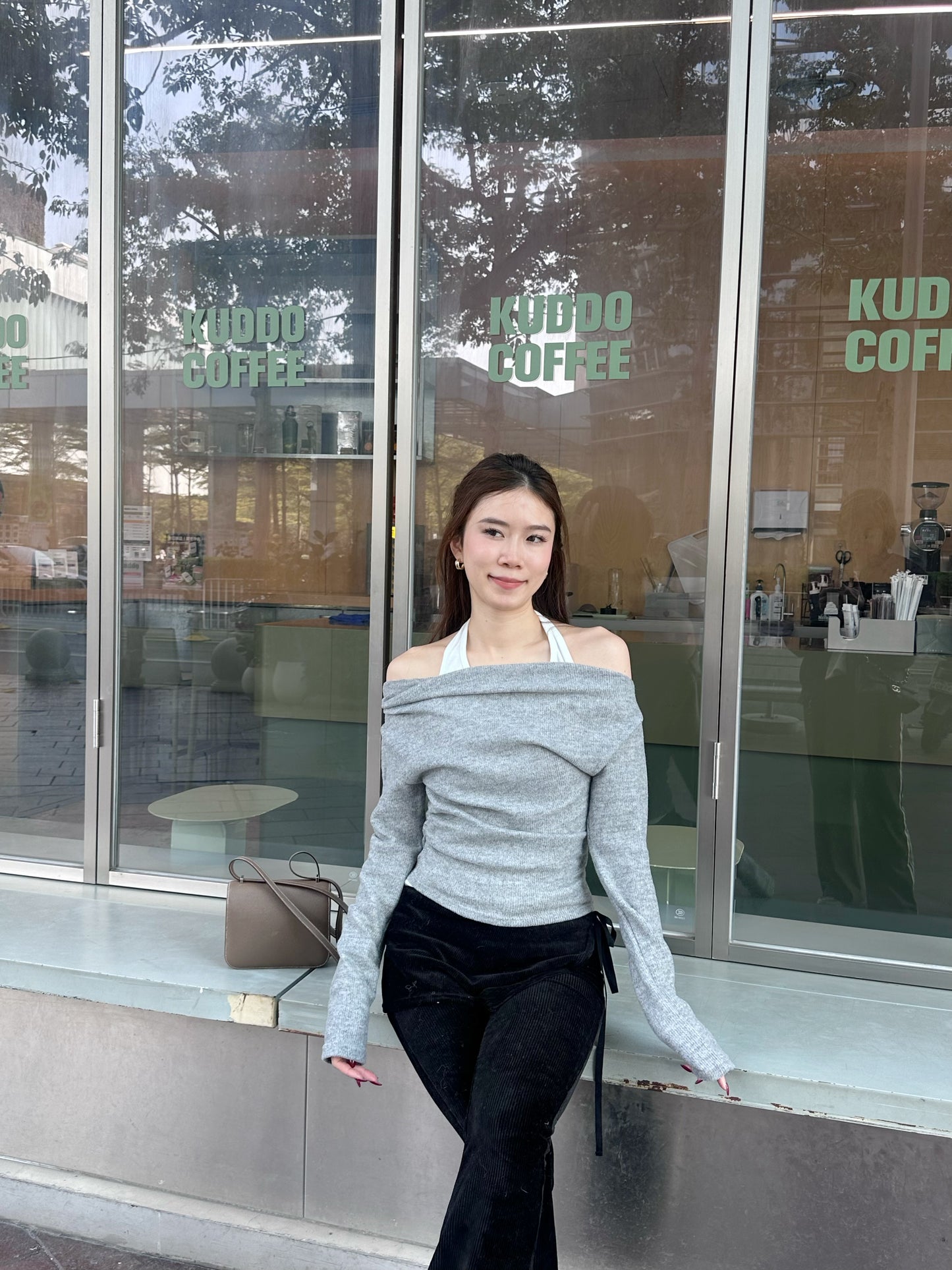 Cross Neck Mix Long Sleeves Top