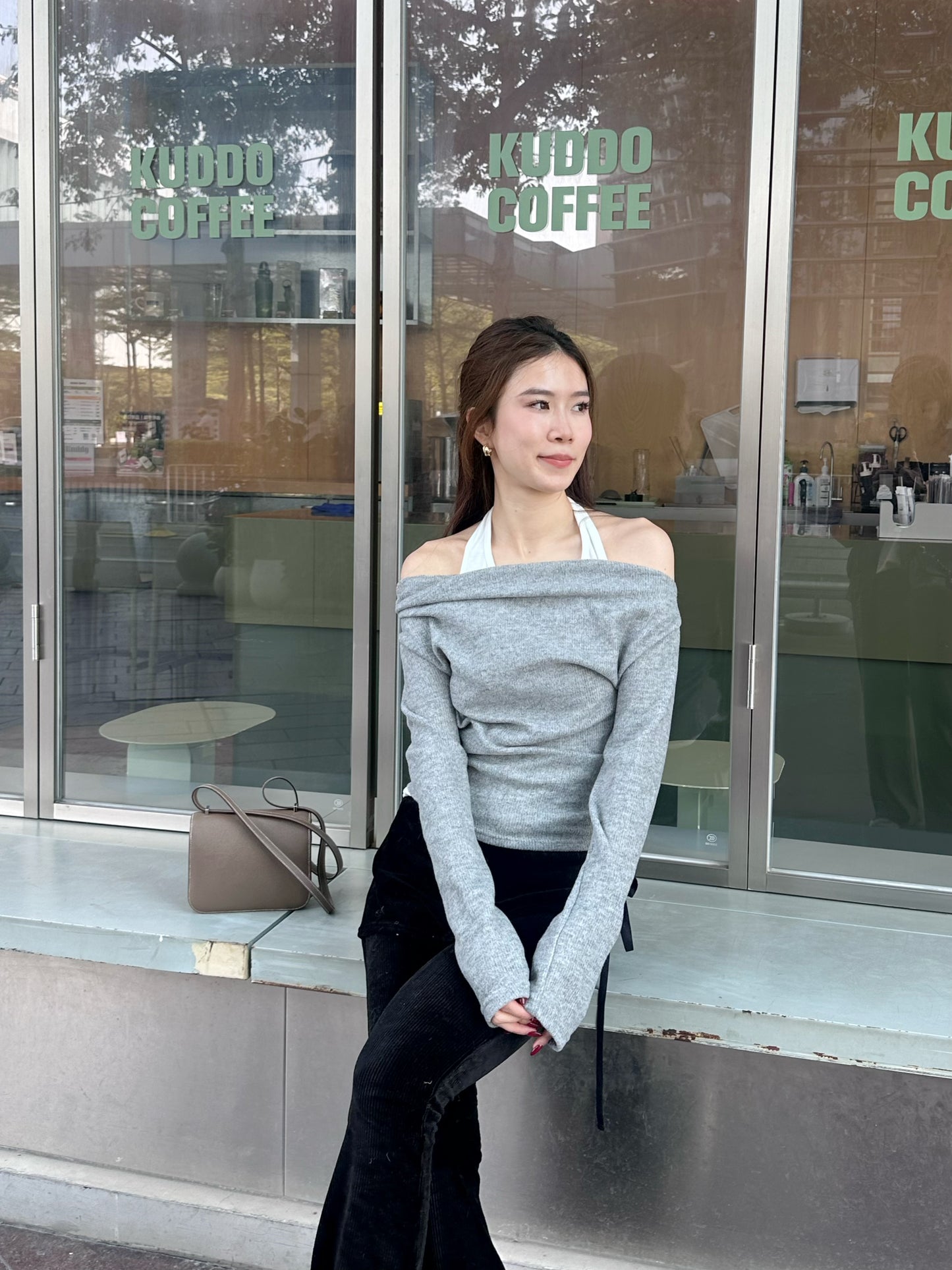 Cross Neck Mix Long Sleeves Top