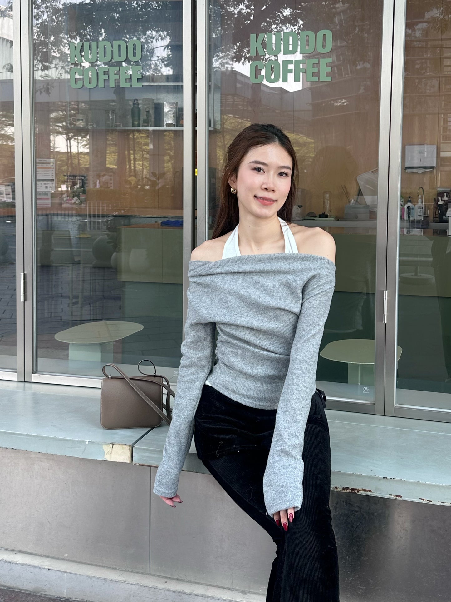 Cross Neck Mix Long Sleeves Top