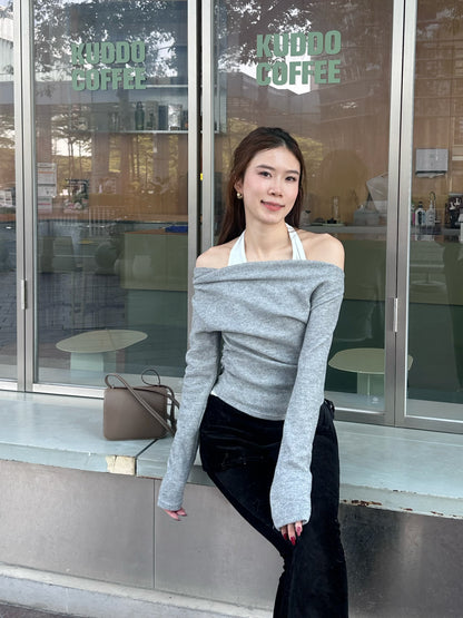 Cross Neck Mix Long Sleeves Top