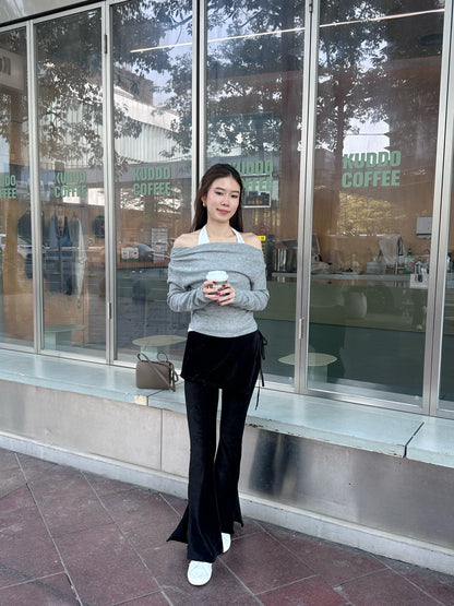 Cross Neck Mix Long Sleeves Top