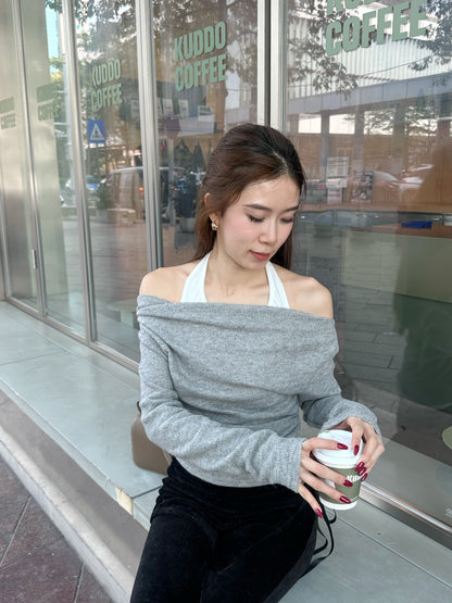 Cross Neck Mix Long Sleeves Top