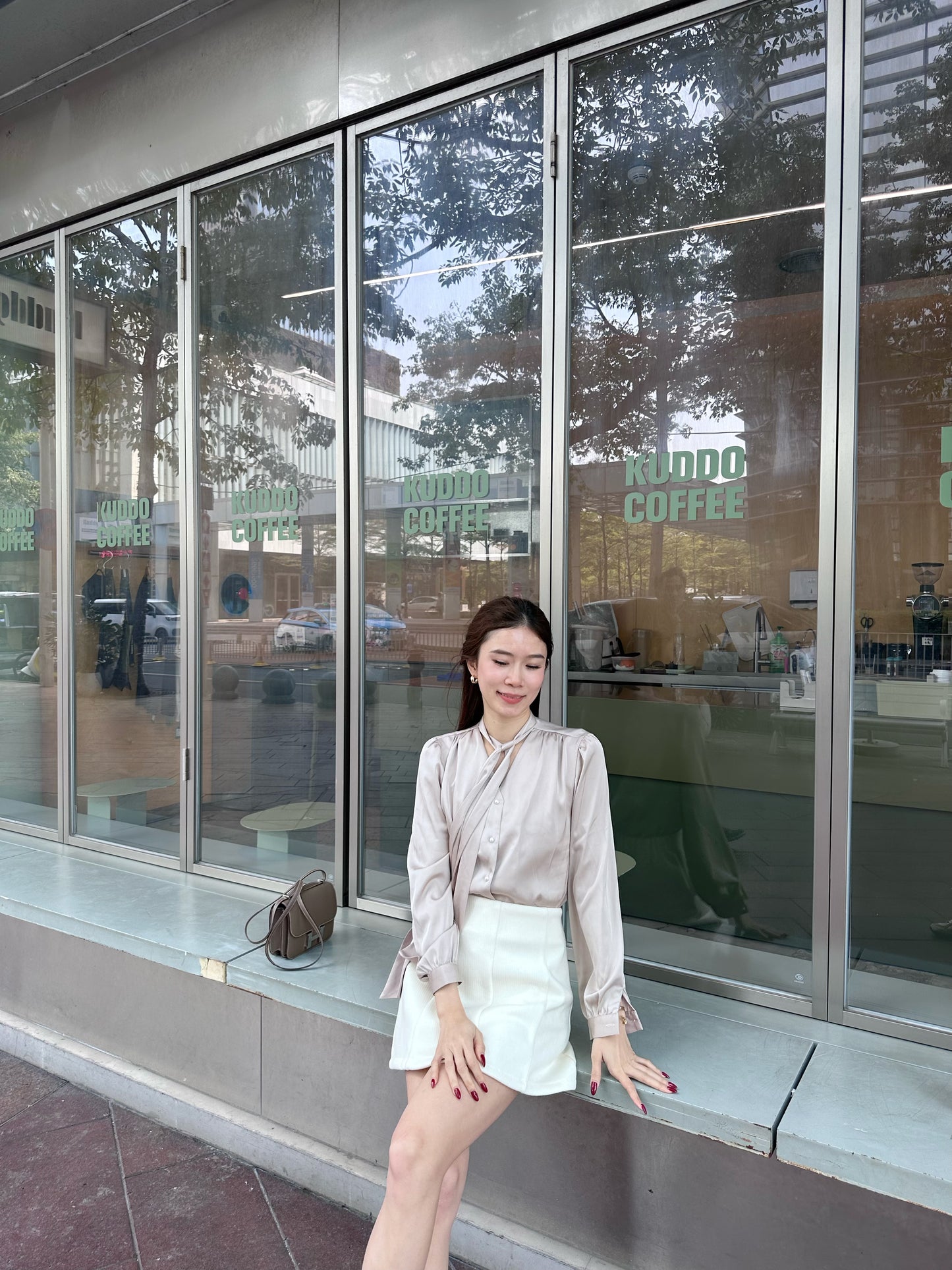 Pearl Silk V Neck Shirt Top