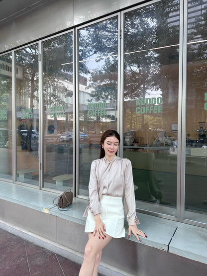 Pearl Silk V Neck Shirt Top