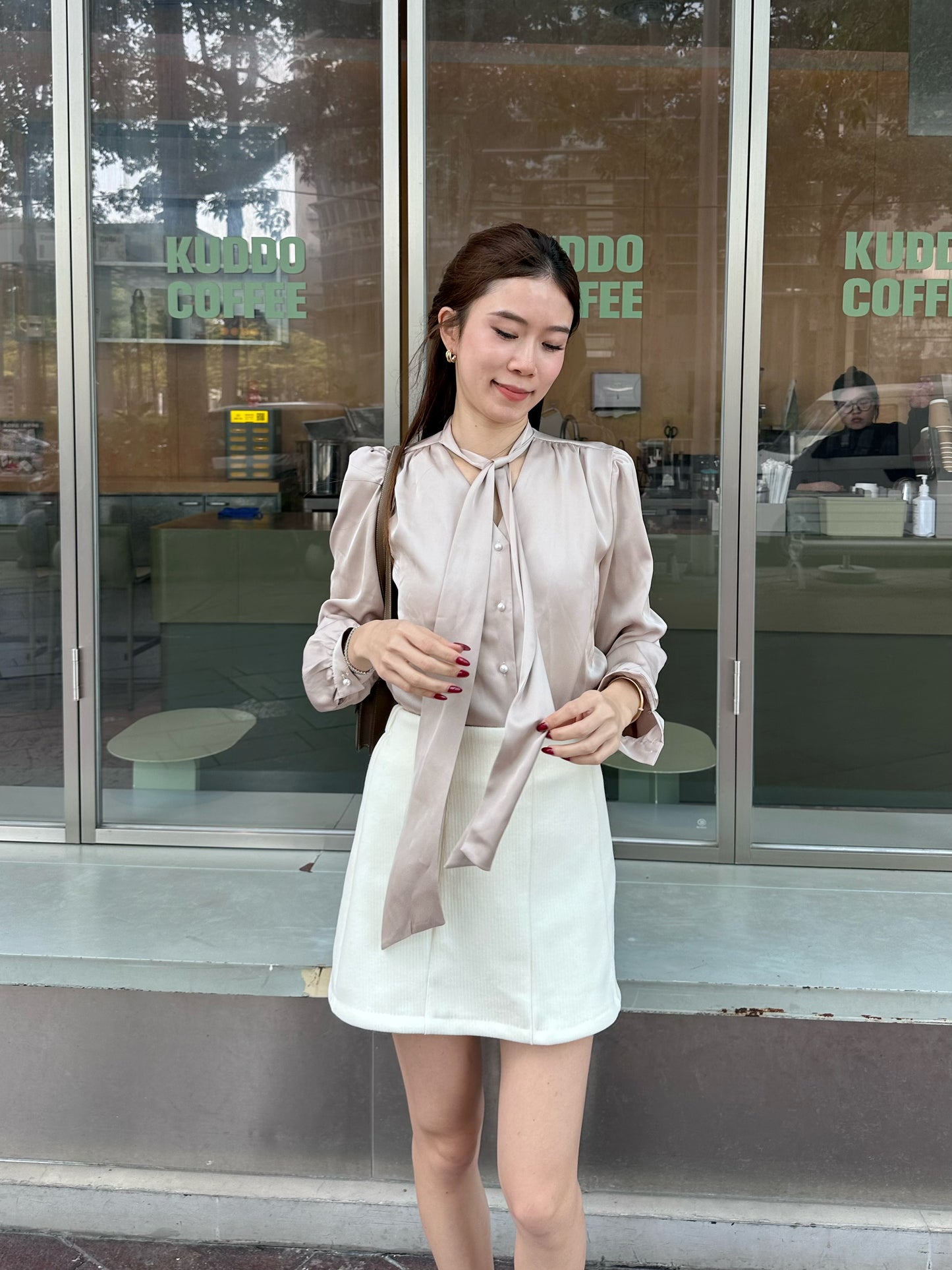 Pearl Silk V Neck Shirt Top