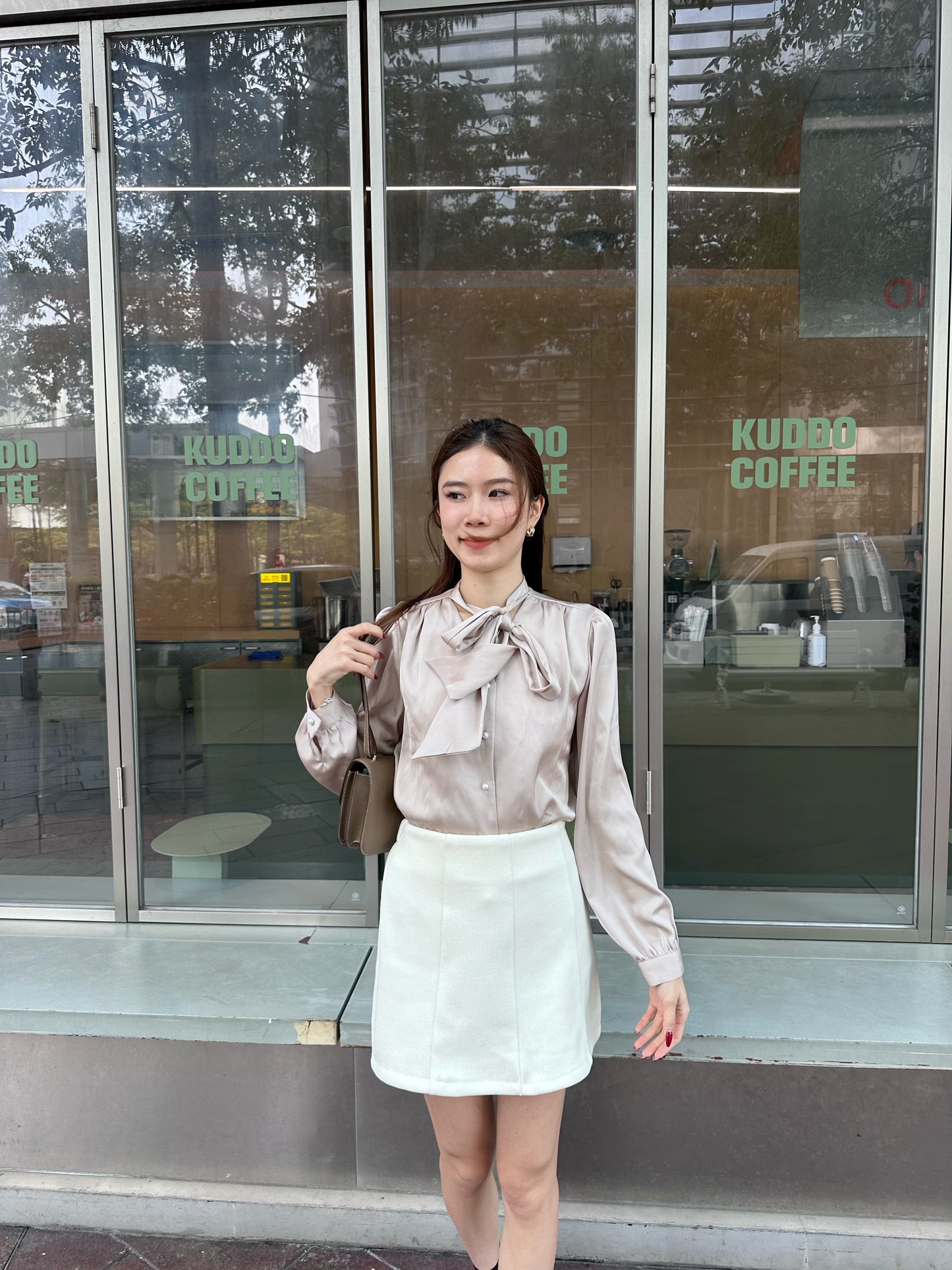 Pearl Silk V Neck Shirt Top