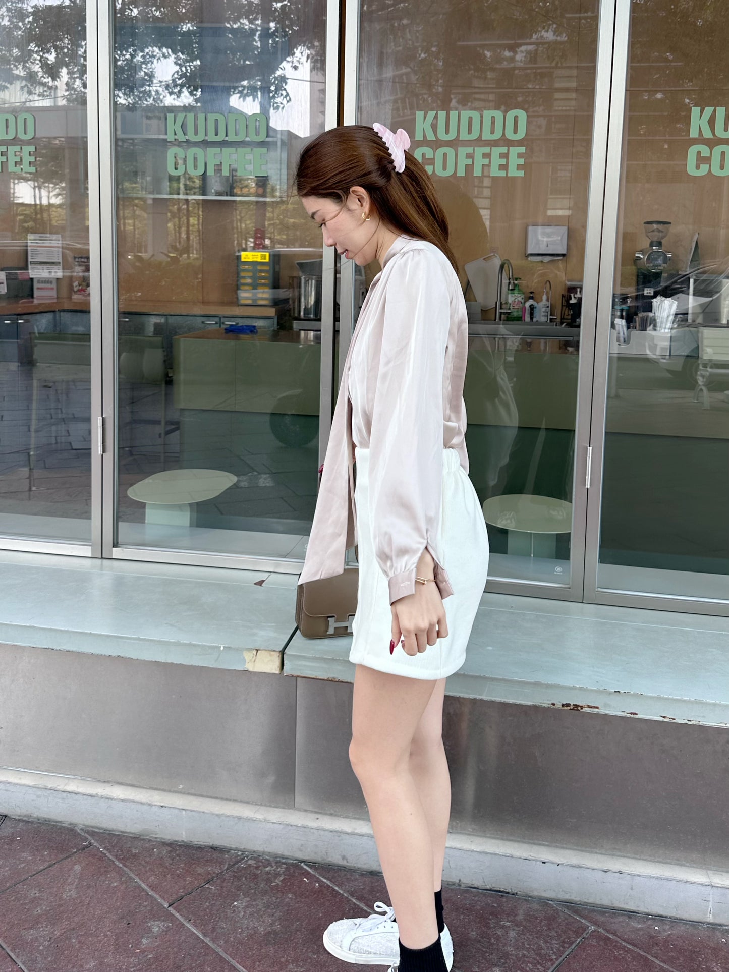 Pearl Silk V Neck Shirt Top