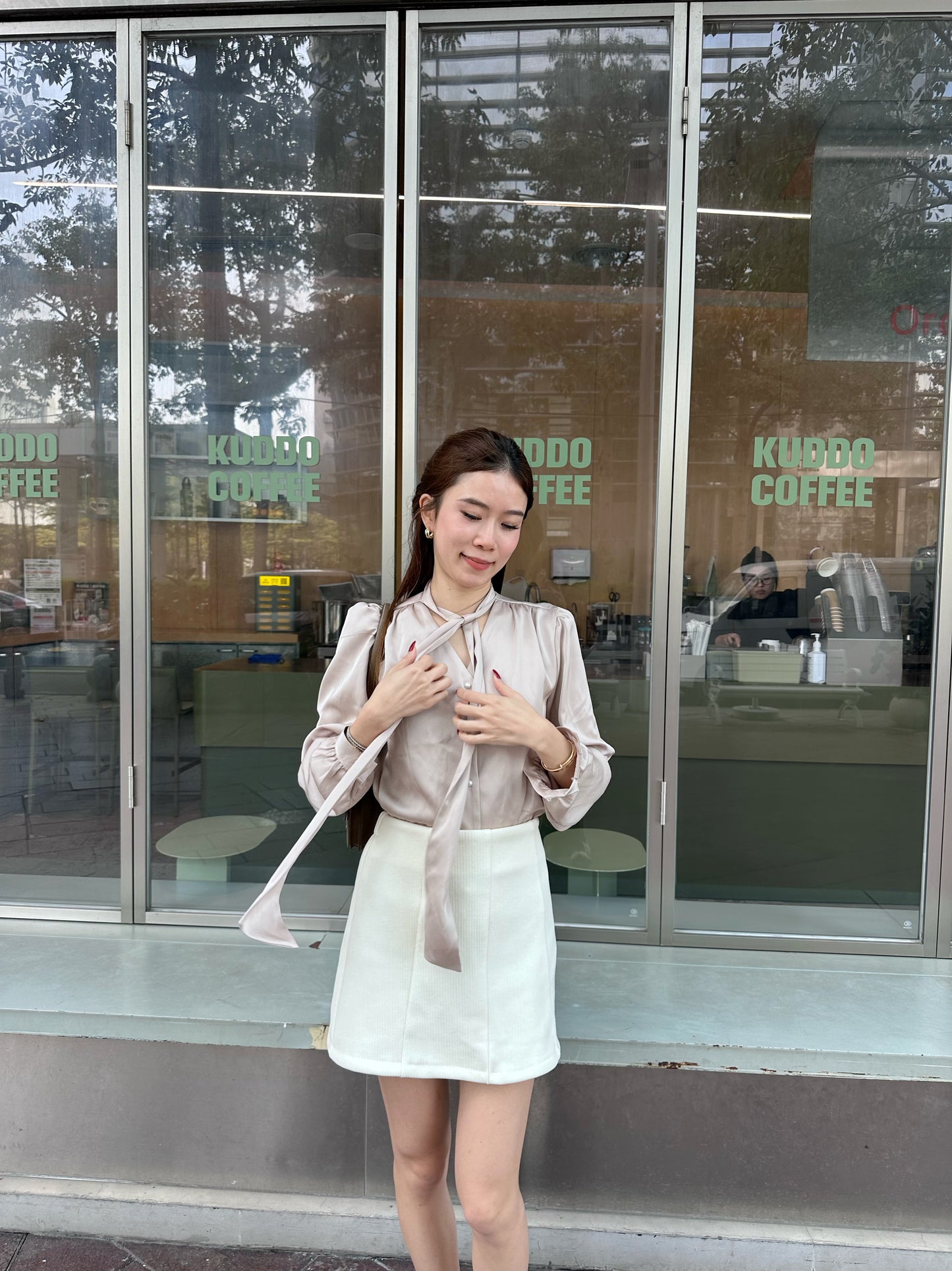 Pearl Silk V Neck Shirt Top