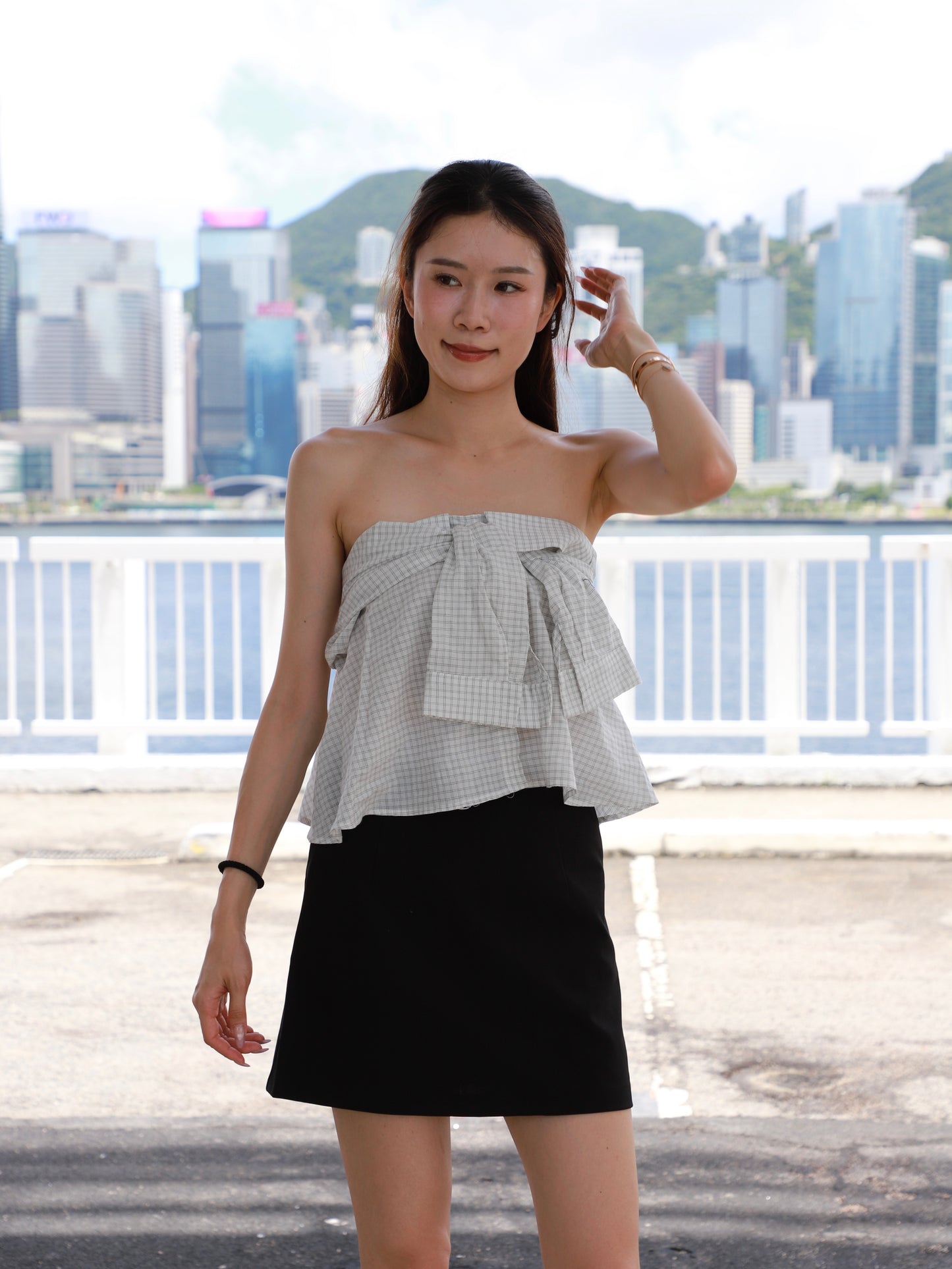 Checked Shirt Off Shoulder Top