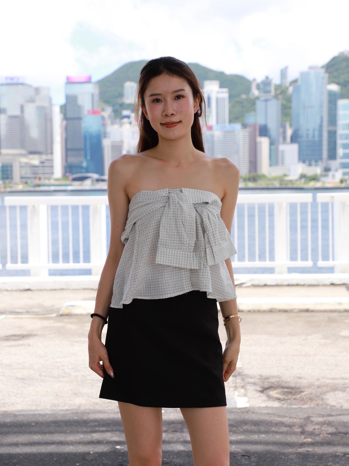 Checked Shirt Off Shoulder Top