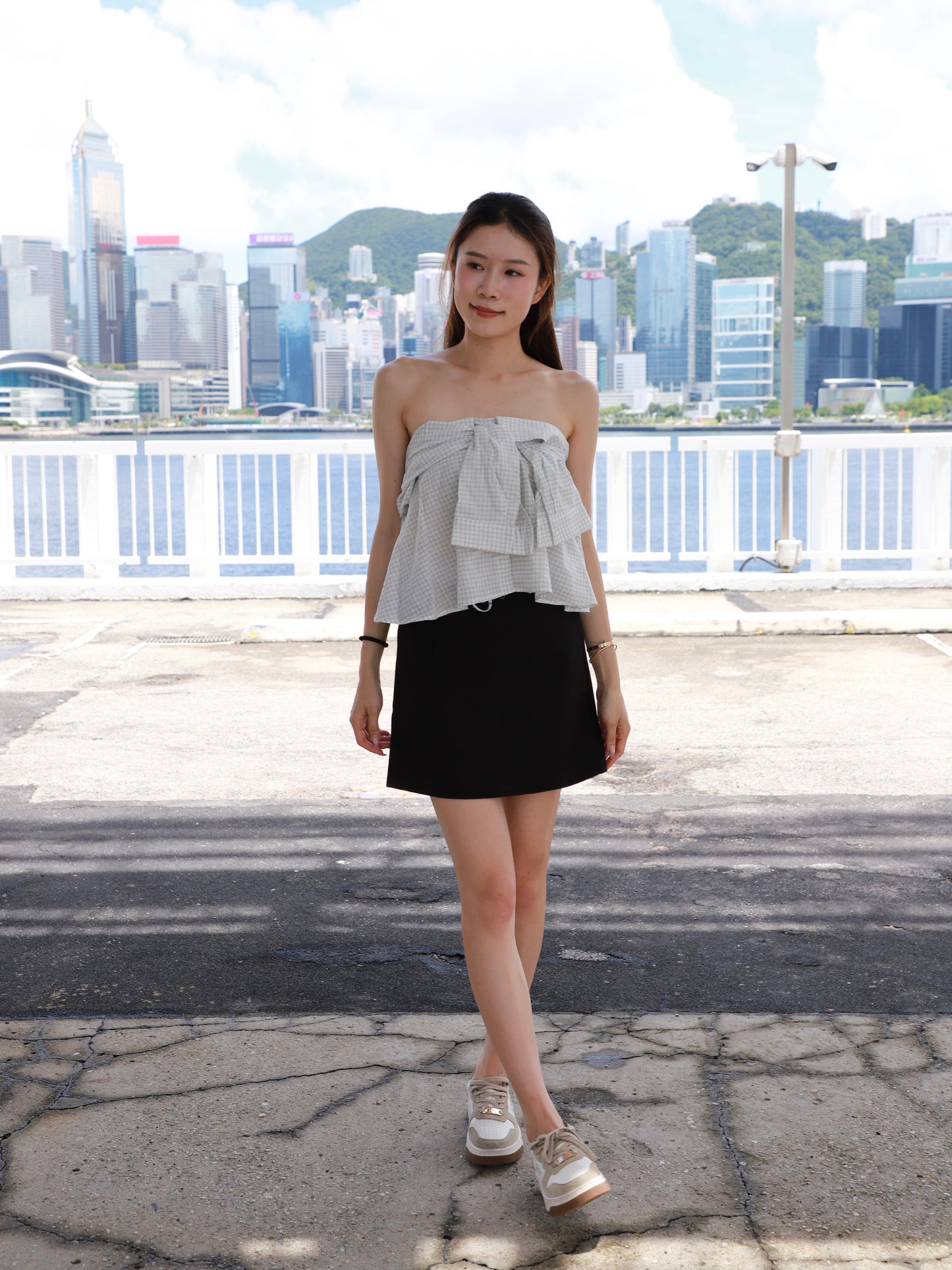 Checked Shirt Off Shoulder Top