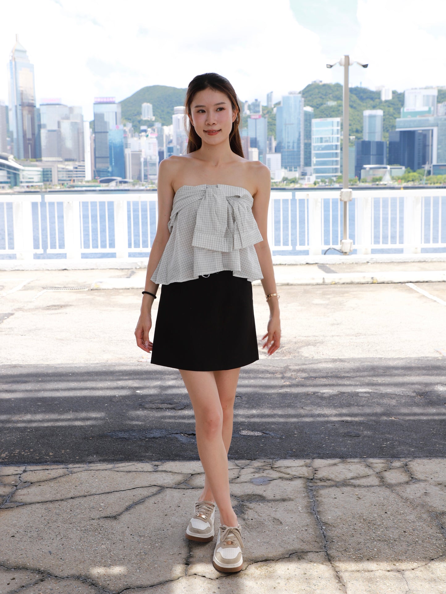 Checked Shirt Off Shoulder Top