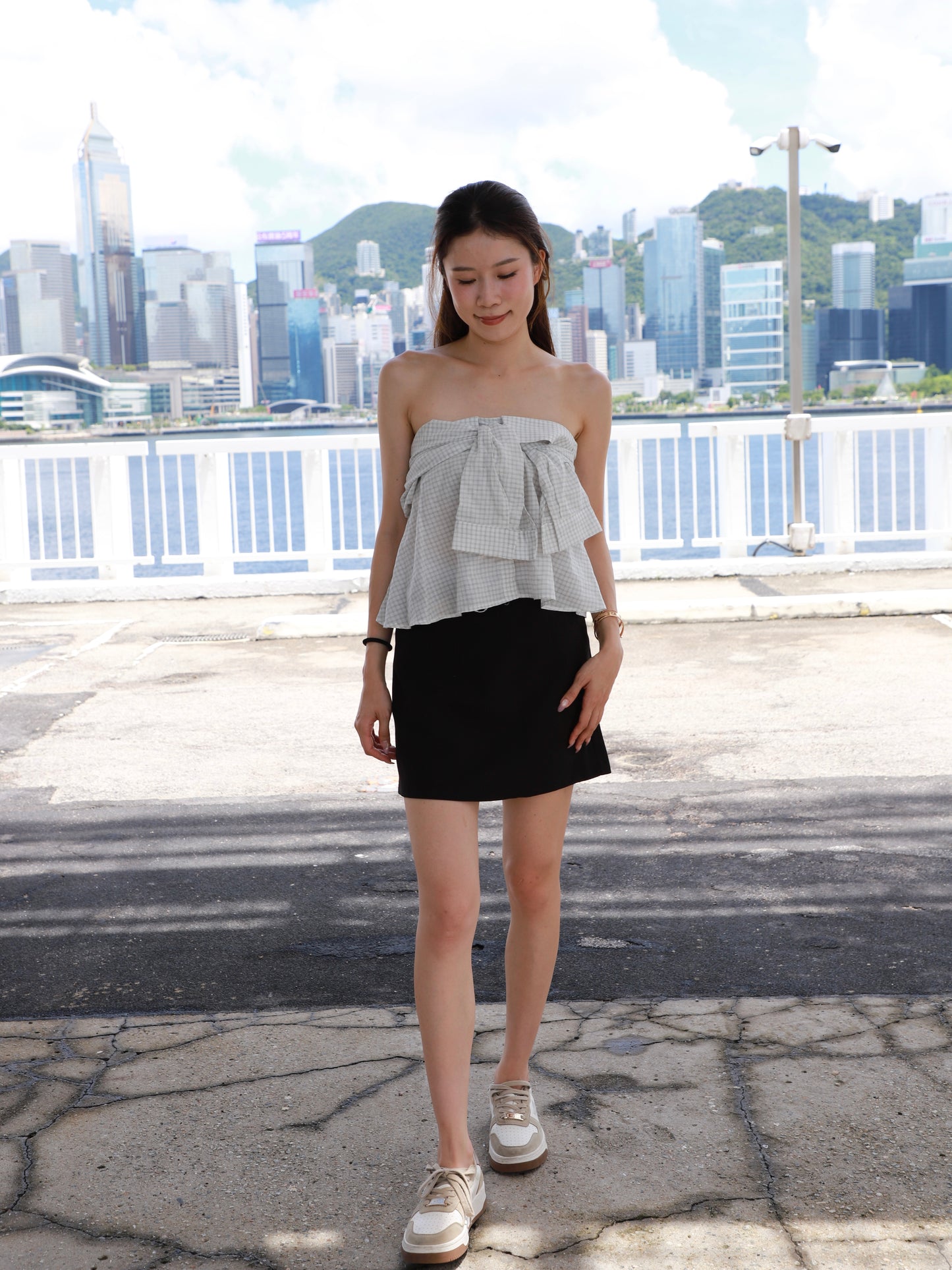 Checked Shirt Off Shoulder Top