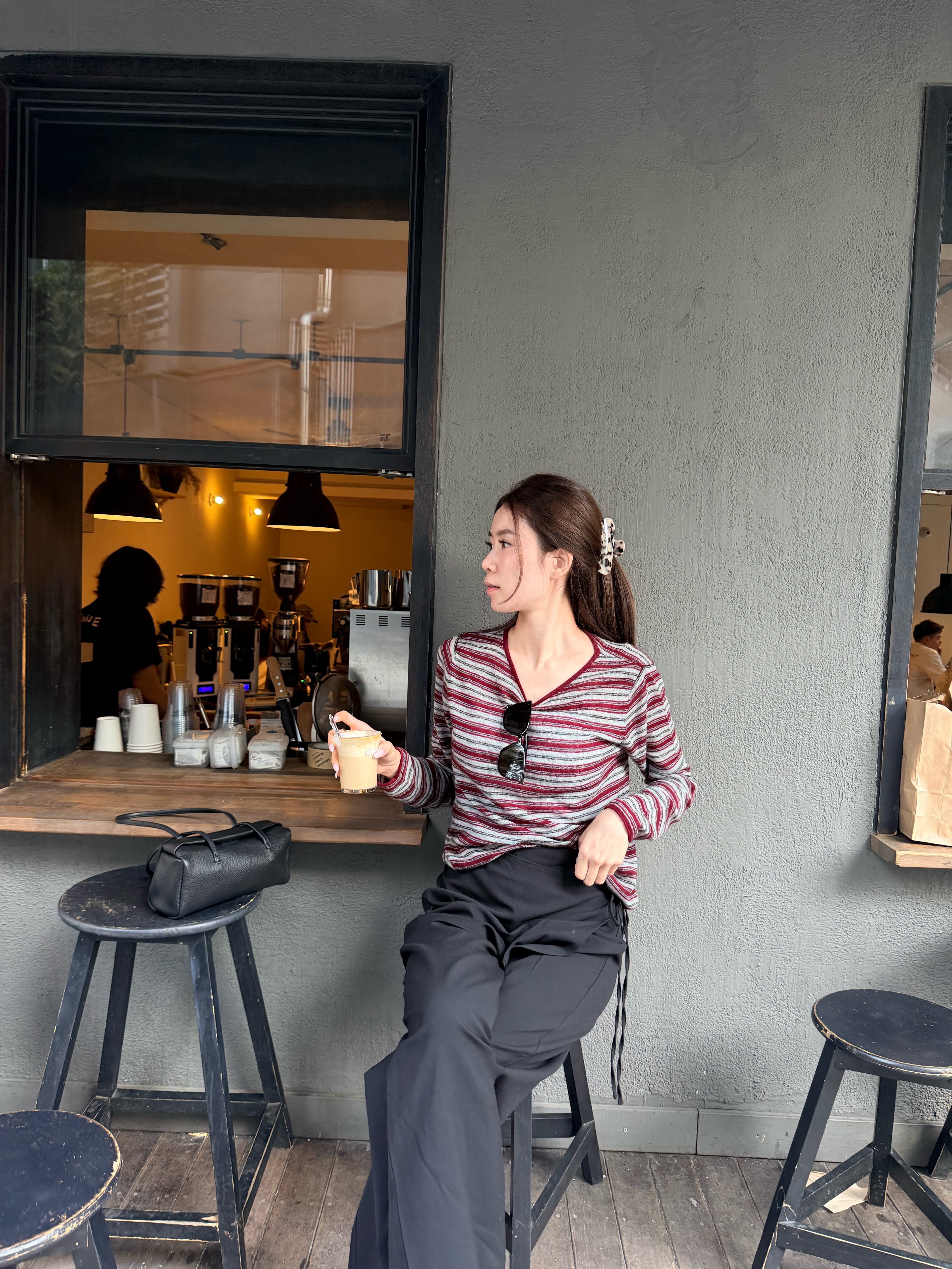 Stripe Thin Wool Long Sleeves Top