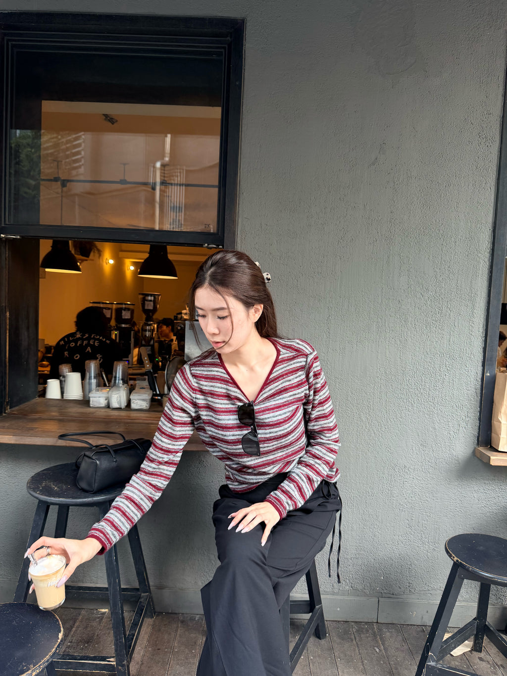 Stripe Thin Wool Long Sleeves Top