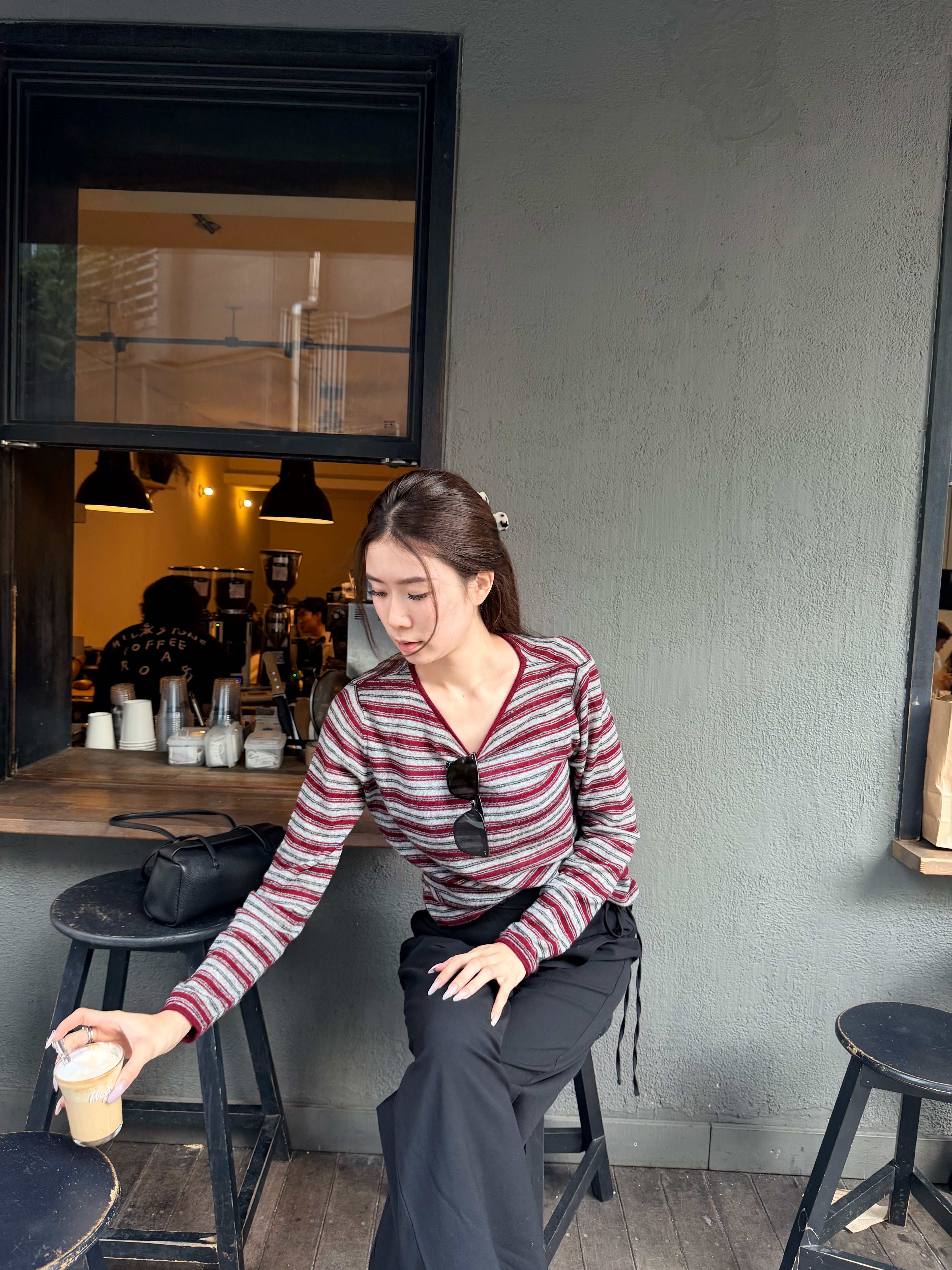 Stripe Thin Wool Long Sleeves Top