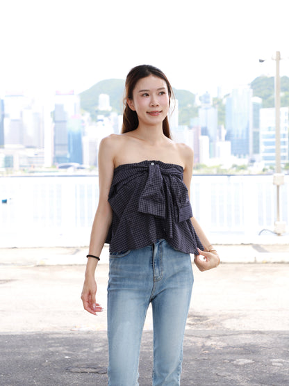 Checked Shirt Off Shoulder Top