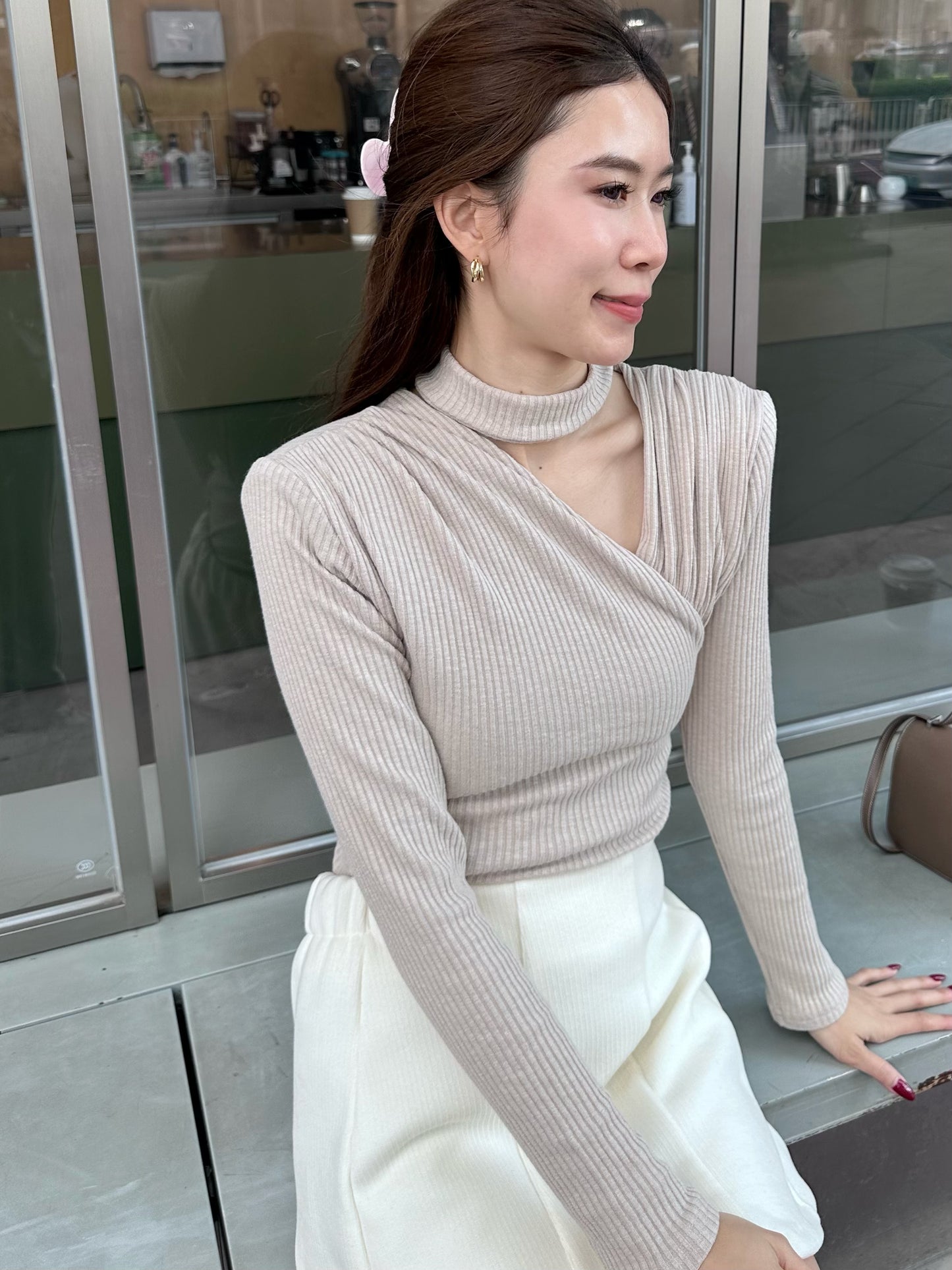 Cross V Cotton Long Sleeves Top