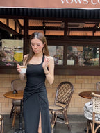 ashchic made Tied Neck Slit Maxi Dress with pads