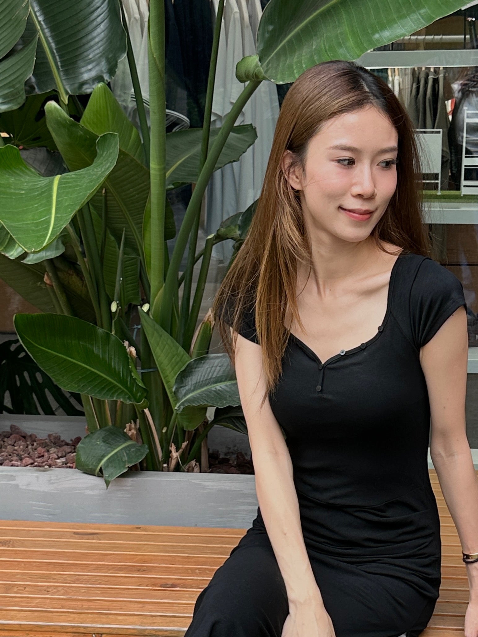 ashchic made Basic Square Neck Maxi Slit Dress