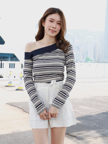 Striped One Side Off Shoulder Top