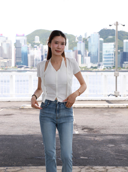 Cross Neck Cotton T Top