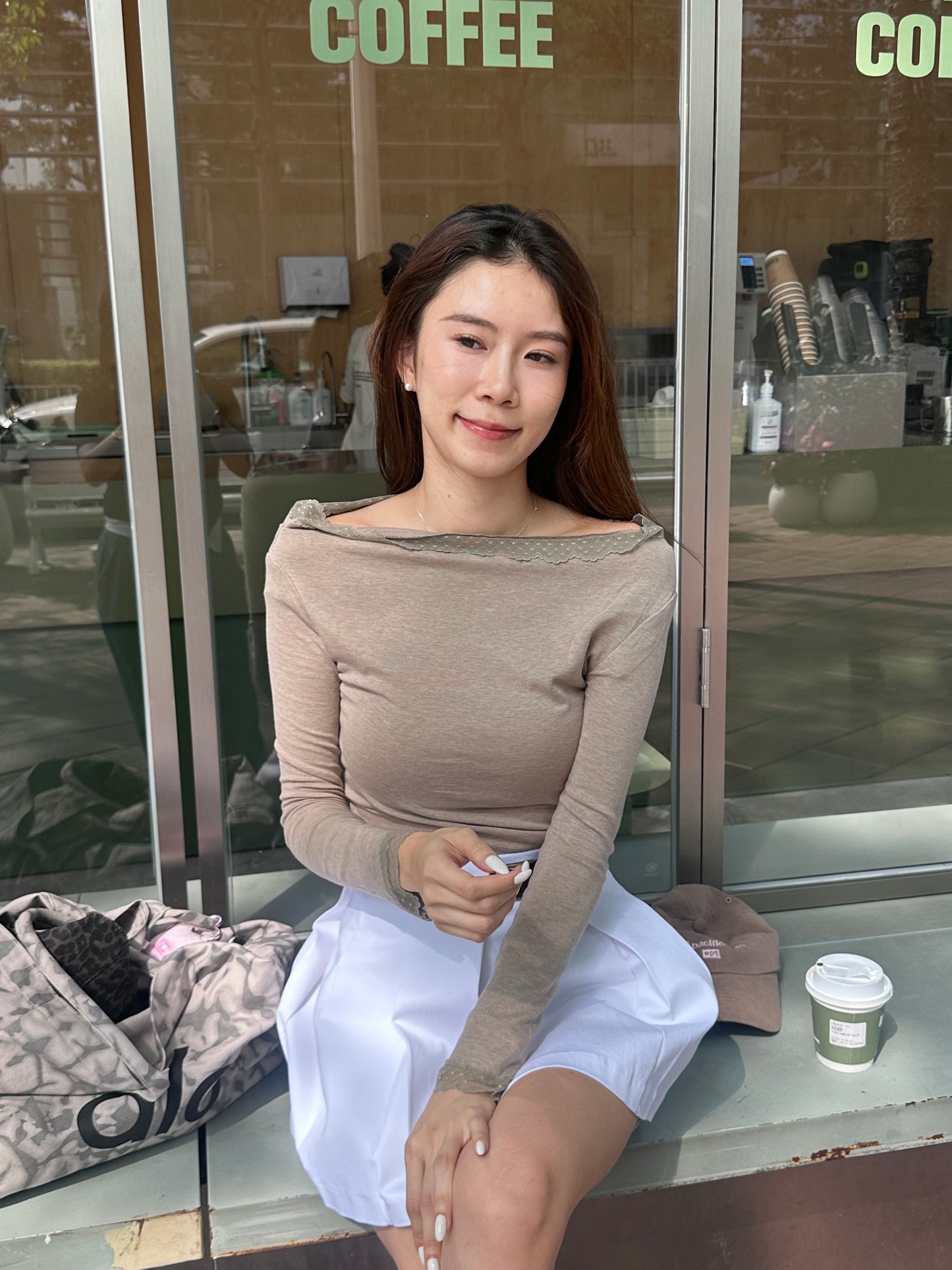 Lace Shoulder Long Sleeves Top