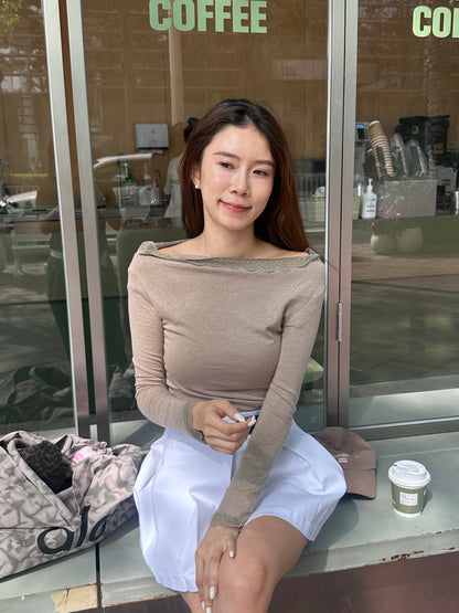 Lace Shoulder Long Sleeves Top