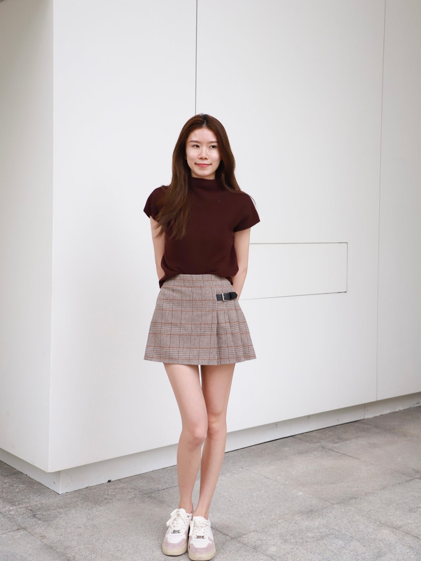 Checked Belted Mini Skirt