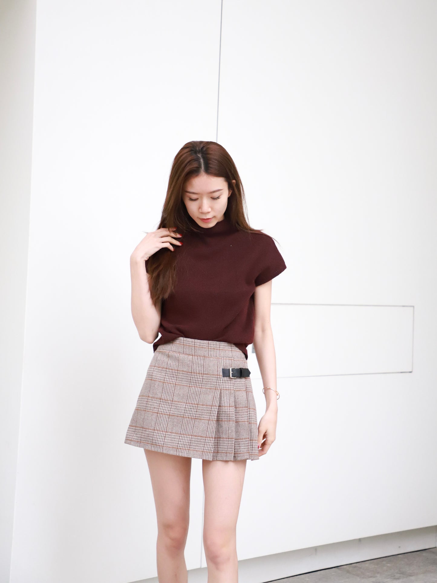 Checked Belted Mini Skirt