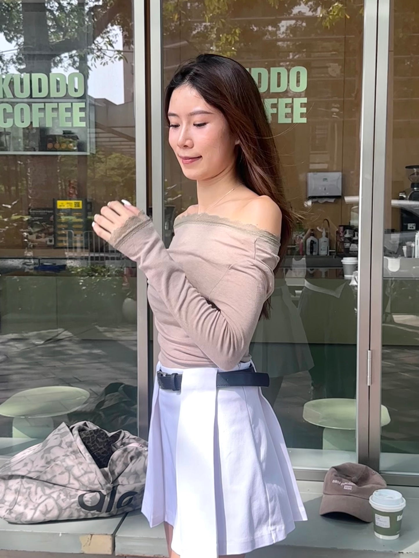 Lace Shoulder Long Sleeves Top