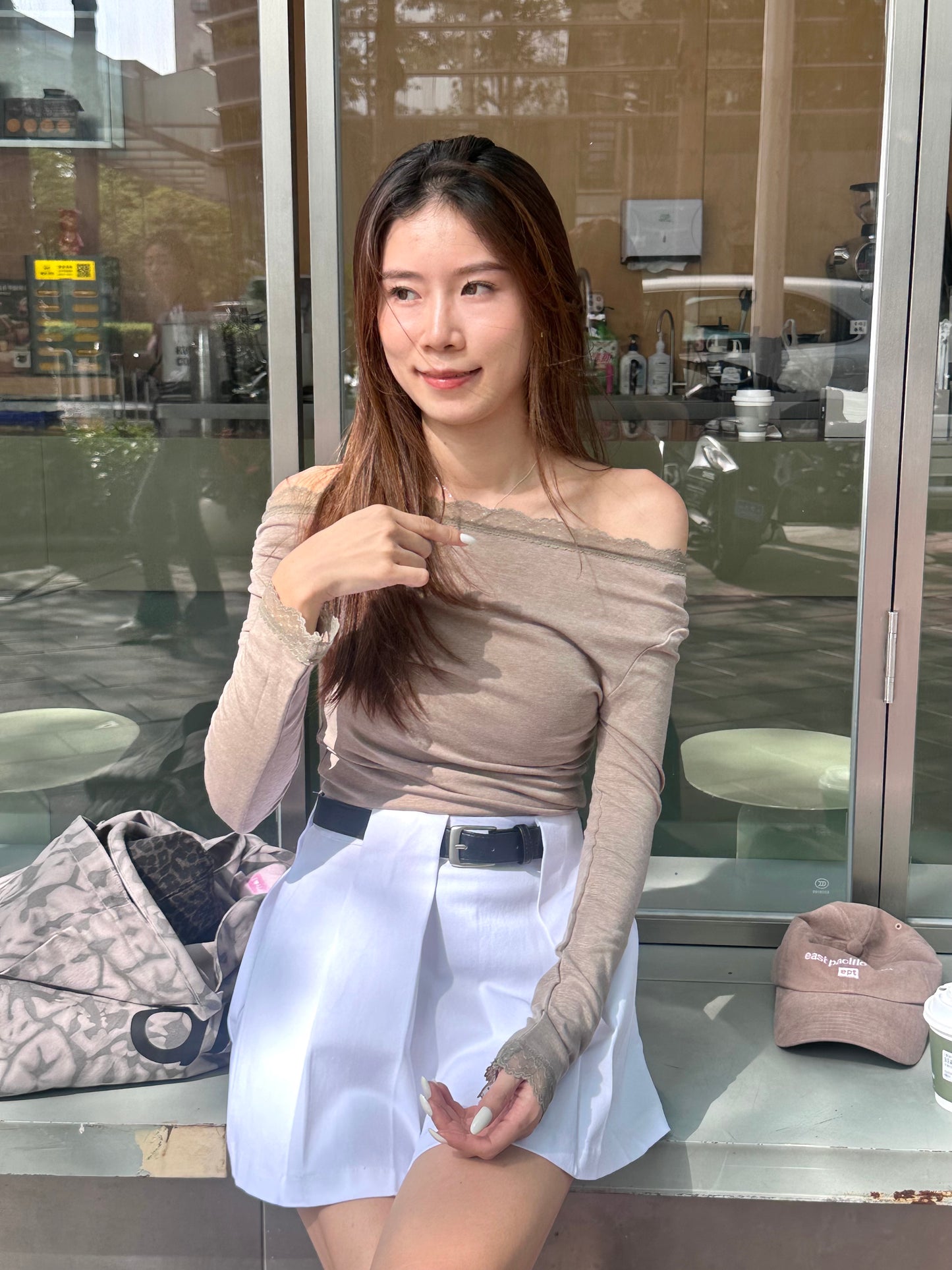 Lace Shoulder Long Sleeves Top