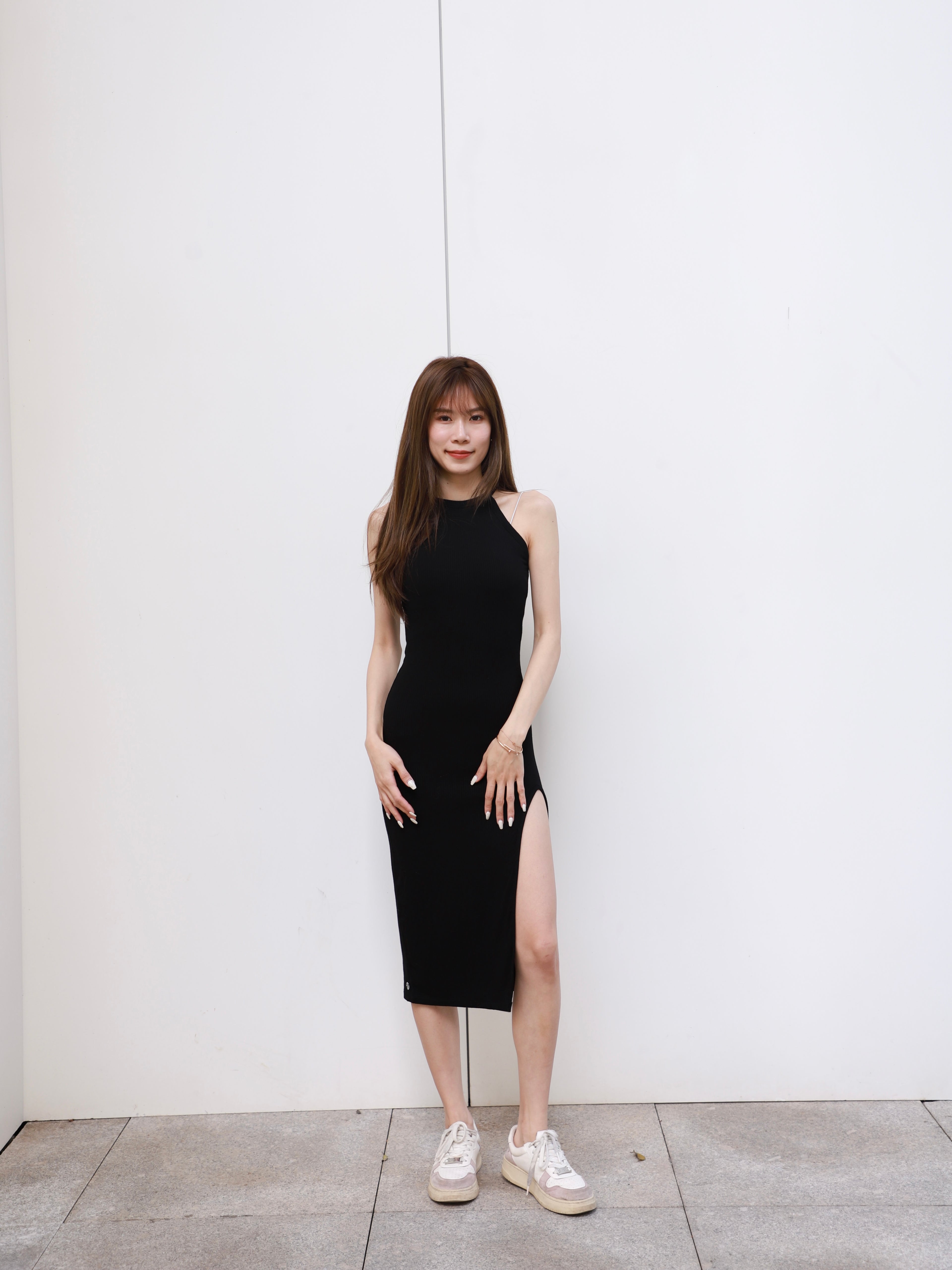 (ashchic made) Crewneck Slit Maxi Dress