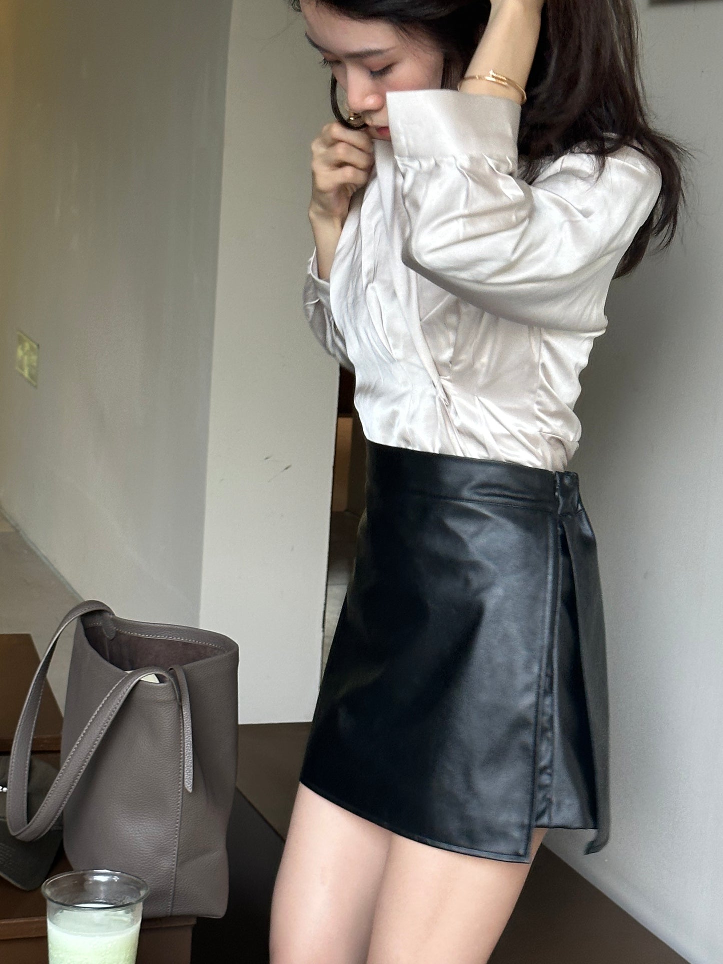 Basic Plain Leather Skirt
