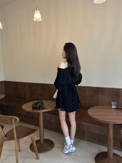 Collar Neck & Holes Shirt Mini Dress
