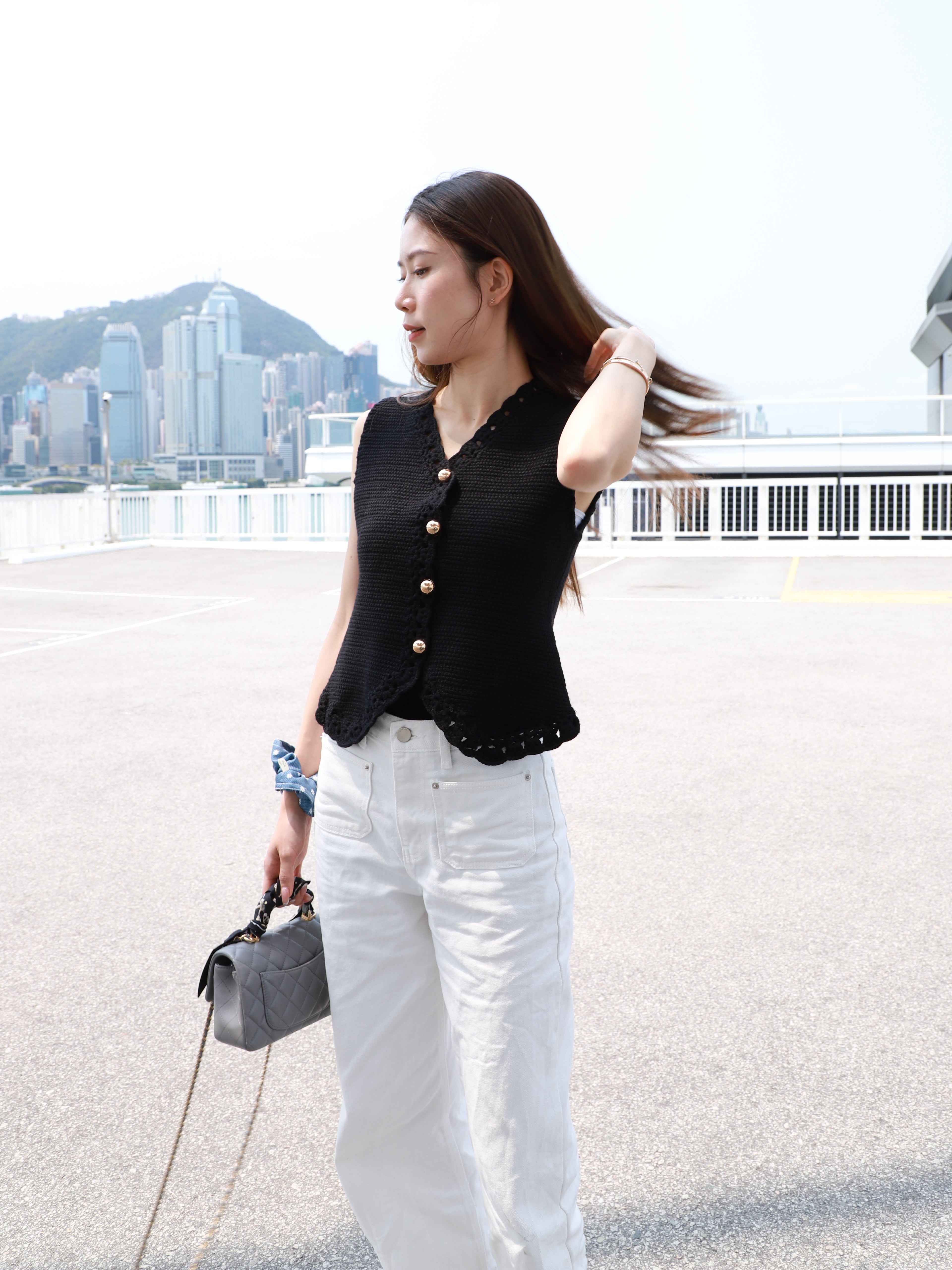 Knitted Black Vest Top