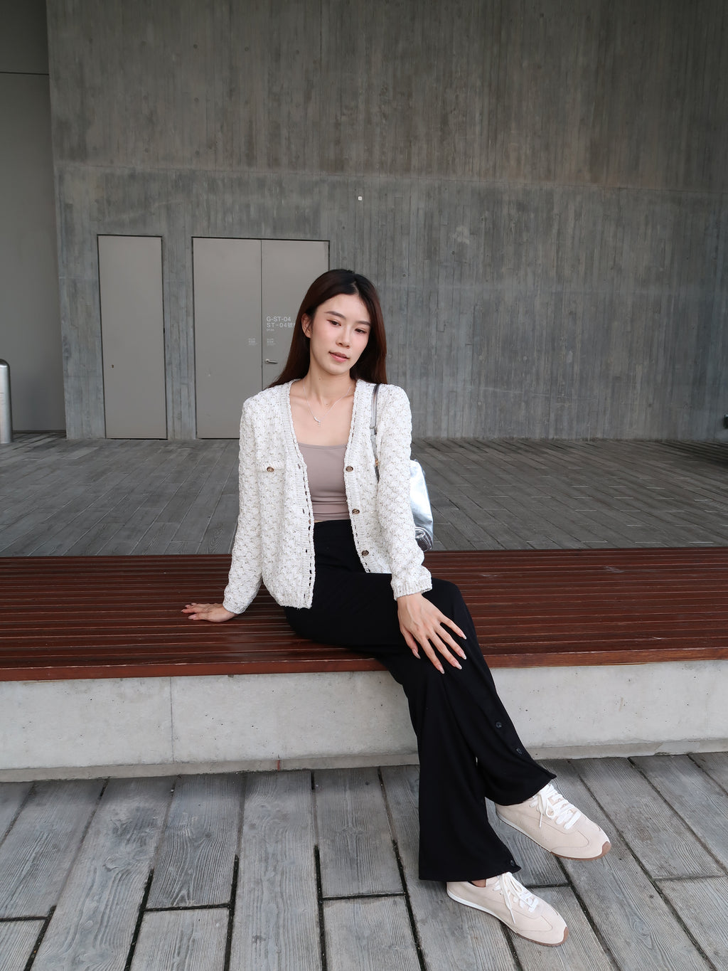 3 Button Cotton Flare Pants