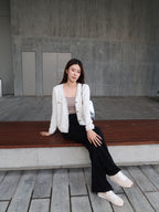 3 Button Cotton Flare Pants